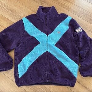RARE Rowing Blazers Sherpa Jockey Fleece Purple X Blue Size XL